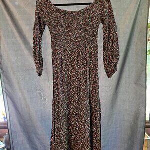 Jeuvre navy dress with tiny multi colored flowers. Size XL